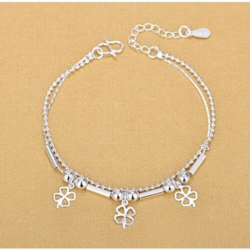 Beautiful Fashion Female Strand Beads Clover Charm Bracelets For Woman Lucky Silver 925 Gifts 2018