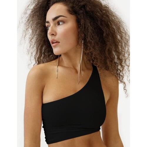 Womens Sexy Crop Tank Top Casual Sleeveless One Shoulder Solid Color Hollow Out Lace Up Camisole Summer Camis Women Clothing