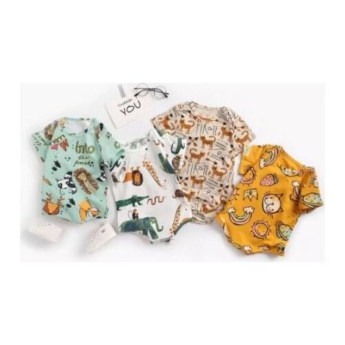 Summer Baby Clothing 0-3T Cute Baby Boy Girls Clothing Romper Cartoon Animal Print Jumpsuit Summer Romper