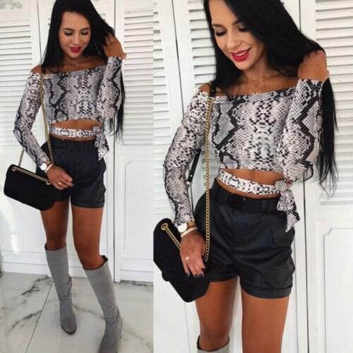 Fashion Womens Leopard Snakeskin Off Shoulder Tops Blouse Lady Batwing Long Sleeve Loose Shirt Sexy Party Elegant Clothes