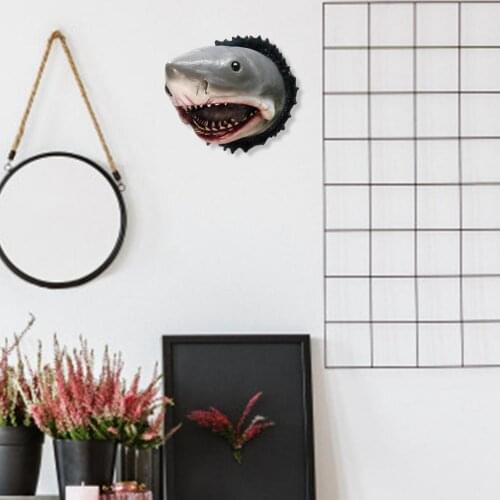 3D Wall Mounted Shark Head Sculpture Decor Hand Painted Wall Art Shark Bust Hanging Prop Living Room Hallway Hanging Ornament