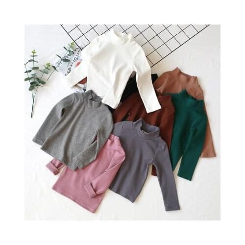 Winter New Thicken Wool T Shirt Baby Girls Cotton Long-sleeved T-shirts Kids Boys Mid-neck Solid Pullover Children Tops Clothing