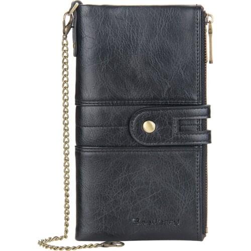 New Mens Long Wallet Retro Double Zipper Purse Multi Card Bag Chain Wallets High Quality Card Holder Male PU Leather Wallet