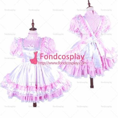 Satin-cotton pink sissy maid dress uniform Tailor-made[G1490]