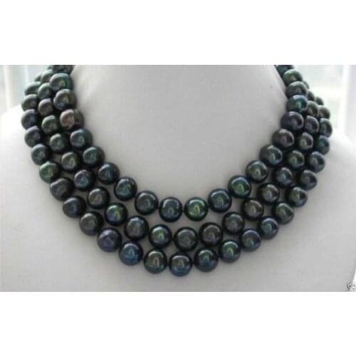 Natural 9-10mm black tahitian pearl necklace 50"