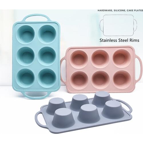 Built in stainless rims 6 Holes Silicone Round Mold Cookies Fondant Baking Pan Non-Stick Pudding Steamed Cake Mold Baking Tool