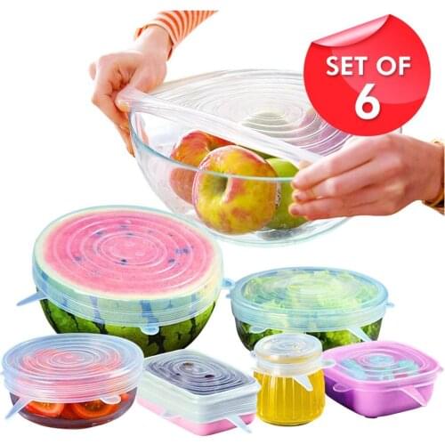 Silicone Stretch Lids 6-Pack of Various Sizes for Different Shapes of Containers – Eco-friendly BPA-free and Leak-proof