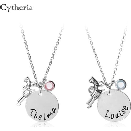 THELMA LOUISE Necklaces women Adventure Freedom Best Friends Necklace Gun pink blue crystal Necklace pendant Pistol Jewelry