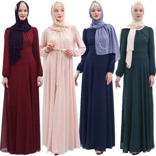 Turkish Islamic Prayer Caftan Marocain Dress Womens Middle Eastern Dress Summer Chiffon Long Skirt Muslim Long Skirt Leisure