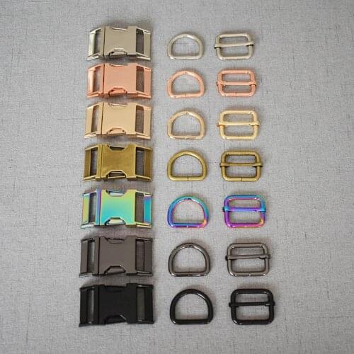 20 sets DIY bag pet dog collar dog leash accessories three-piece metal belt straps adjust slider release buckle D ring