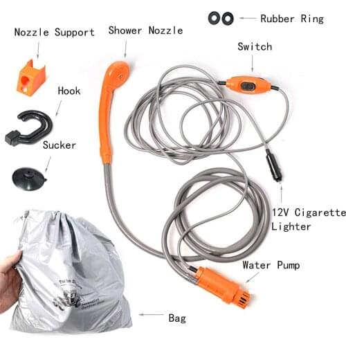 3 colors 12V Electric Car Plug Outdoor Camper Caravan Van Camping Travel Shower Car Caravan Hiking Travel Shower Pump Pipe Kit