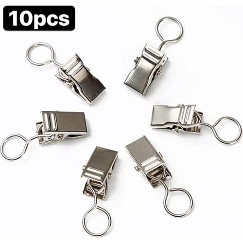 10pcs Iron Curtain Clips Home Window Accessories Durable Silver Closed Window Curtain Hook Metal Hanging Hooks For Shower Rings