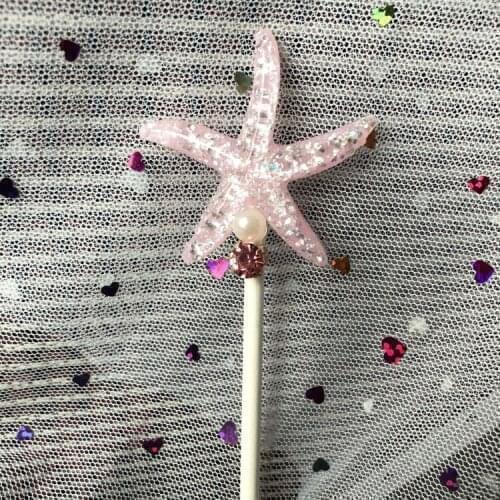 1PC 4*11.5cm Bling Starfish Pearl Cake Topper Birthday Kids Favors Cake Cupcake Decoration for Wedding Dessert Table Decor