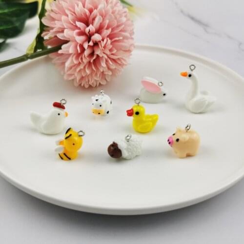 10pcs Fashion CUTE Animals Resin Charms Bee Dog Cow Sheep Goose Pig Pendant Charms for Woman Girls Cartoon Jewelry Findings DIY