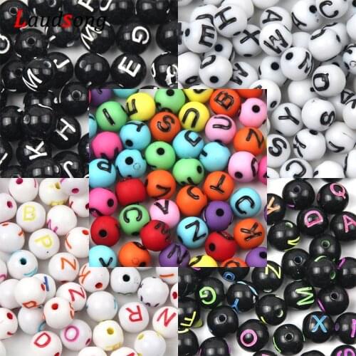 100Pcs 8mm 5Color Random Round Ball Letter Alphabet Beads Acrylic Loose Spacer Beads For DIY Necklace Bracelet Jewelry Making