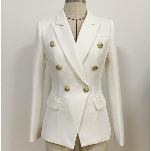 2021 New Fashion Ladies Suit Jacket Metal Lion Buckle Double Breasted Slim Fit Puff Suit O19