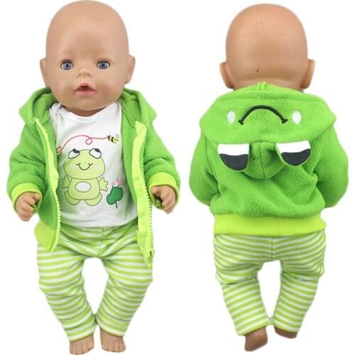 3pcs in 1, 2020 New Cute frog Set Fit For 43cm Baby Doll 17 Inch Reborn Baby Doll Clothes, Shoes are not included