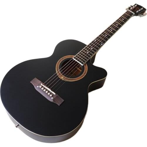 Cutaway design 6 string acoustic guitar 40 inch full basswood body black blue matte finish 21 frets folk guitar with some flaw