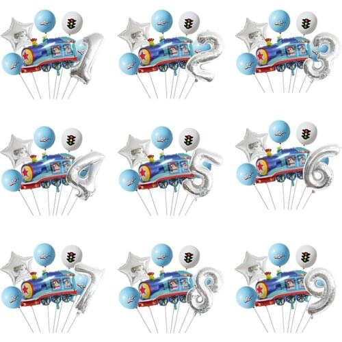 7PCS Cartoon Balloon Train Aluminum Foil Balloon Number Childrens Toy Balloon Gift Birthday Party Decoration Kids S2