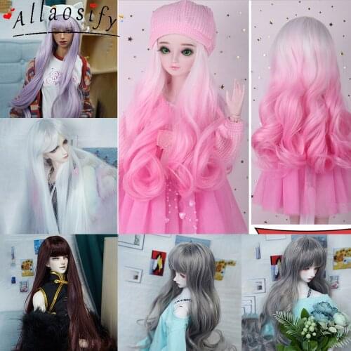 Allaosify-Long Straight Curly Bob Perruque, Fibre Haute Température, 1/3 1/4 BJD, Pour Poupée