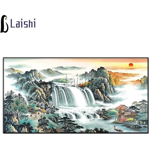 Diamond Painting Rising Sun Waterfall Landscape Cross Stitch Full Round Square Diamond Embroidery Picture Rhinestones Decor Gift