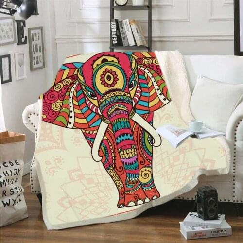Bohemian 3D Cartoon Elephant Animal Digital Printing Warm Blanket Adult Children Cotton Velvet Thick Blanket 130*150cm 150*200cm