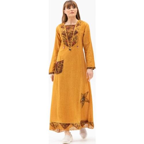 Hand Embroidered Patterned Pocket And Tassel Detailed Long Dress 2021 New Fashion Womens Clothing Collections Turkey Dubai