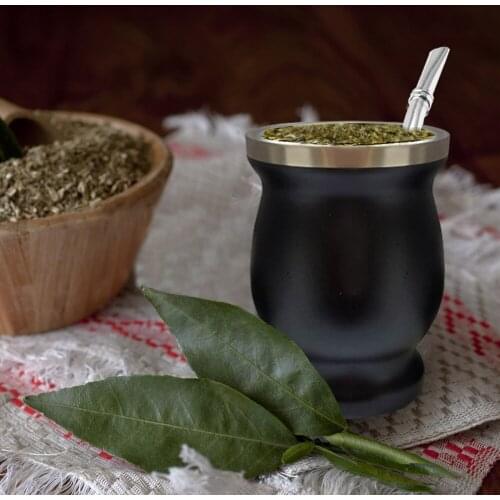 Double Wall 8oz Stainless Steel Bombillas Yerba Mate Tea Cup Insulation Gourd Tea Cup Mate Straw Set Kitchenware