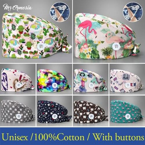 Breathable fashion frosted hat adjustable unisex cartoon print hat pet shop work hat high quality frosted hat can be customized