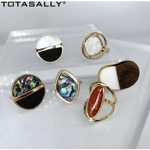 TOTASALLY New Geometric Rings for Women Simplicity Abalone Shell Finger Rings Big Wood Fingers Jewelry Gifts Dropship
