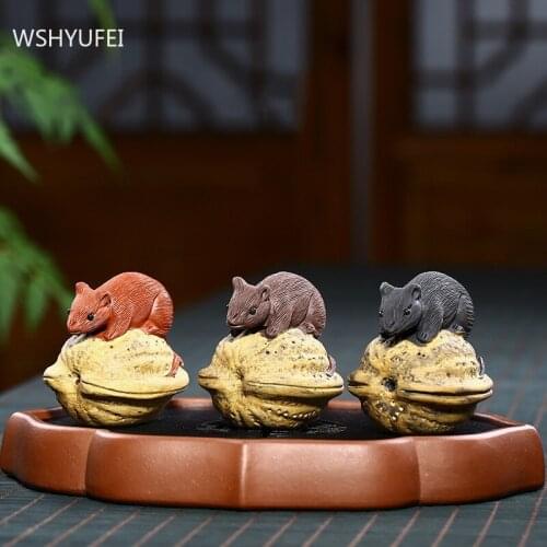 Purple Clay Tea Pet Lovely Squirrel Model Statue Decoration Handmade Tea Ceremony Accessories Home Desktop Decor Crafts