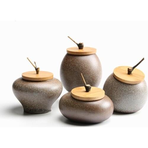 Ceramic jar sealed cans family food cans coffee beans / tea cans retro stoneware glazed seasoning jar kitchen storage container