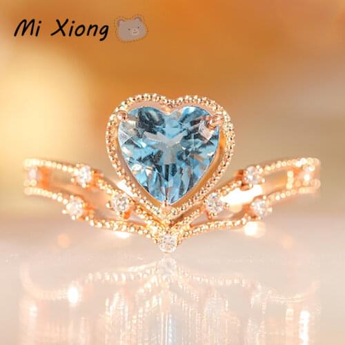 Mi Xiong s925 sterling silver blue sea love diamond crystal crown ring shines light luxury noble charm ladies anniversary gift