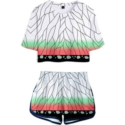 Demon Slayer Kochou Shinobu Cosplay Costume T Shirt+Shorts Uniform Halloween Costumes