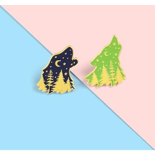 Creative Fun Plant Quantity Night Sky Moon Star Enamel Brooch Animal Wolf Alloy Badge Pins Punk Accessories Woman Jewelry Gift