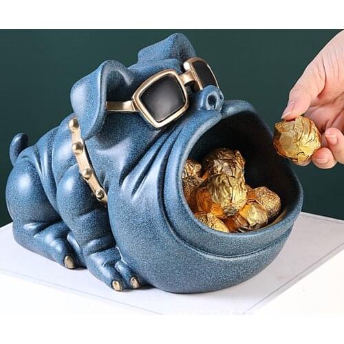 Cool dog Figurine big mouth dog storage box home decoration ornamental resin art sculpture figurines home decor gift decorative