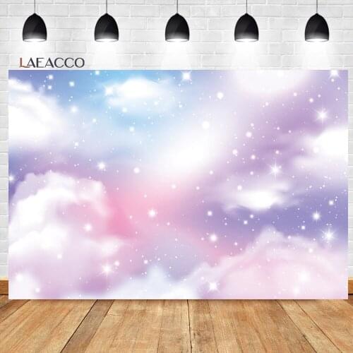 Laeacco Fantasy Birthday Gradient Decor Photocall Background Shining Star Clouds Baby Portrait Customized Photography Backdrops