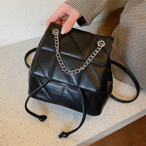 Fashion Chain Shoulder Small Backpack Women 2021 Luxury Simple Travel Bag Female Brand Design PU Leather Vintage Handbag