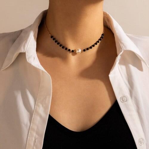 Fashion Chic Black Beads Chain Collar Chokers For Women Simple Chic Imitation Pearl Collares Necklaces Female Jewelry Accessory