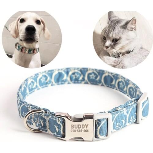 Nylon Print Fashion Custom Adjustable Personalized Dog Collar Free Engraved Pet ID Tag Nameplate For Puppy Cat Pet Accessories