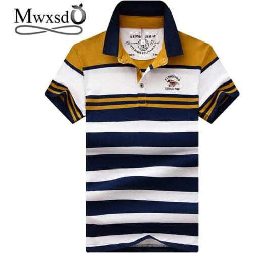 Mwxsd famous brand summer casual Mens striped cotton Polo Shirt Men horse Embroidery Polo camisa polo masculina