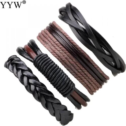 4Pcs/Lot Vintage Multilayer Leather Bracelet Men Fashion Braided Handmade Rope Wrap Bracelets & Bangles Punk Rock Male Gift