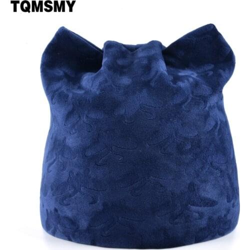 TQMSMY Soft flannel hats for girls autumn beanies lovely cat ears bone lady spring cap casual printing gorros winter hat women