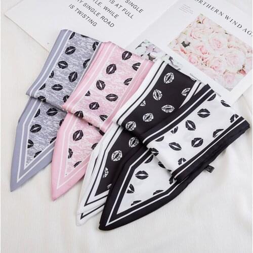 Yishine New Sexy Lips Print Bandana Skinny Scarf for Ladies Fashion Accessoires Silk-like Hair Handkerchief Womens Bag Scarf