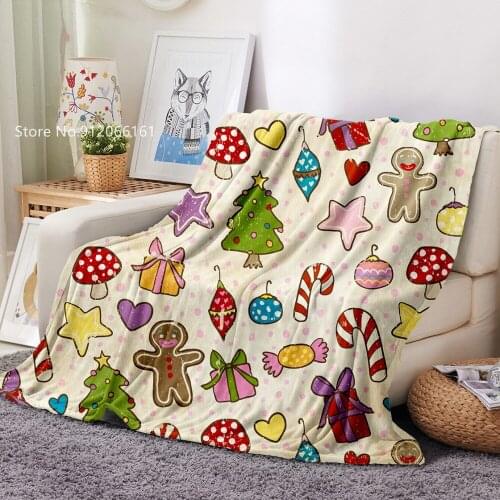 New Arrival Sofa Cover Merry Christmas Flannel Blanket Christmas Tree Gingerbread Man Candy Bedspread On The Bed Home Decor
