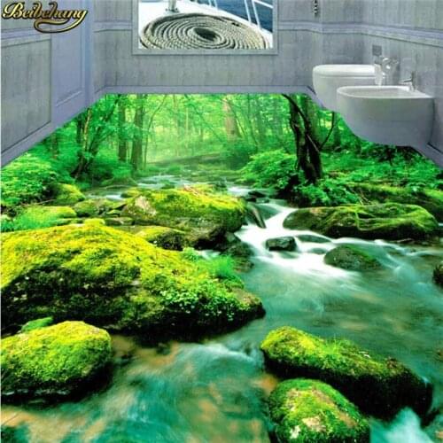 Beibehang Custom wallpaper wallpaper floor painted green forest stream water dream 3D bathroom bedroom floor papel de parede