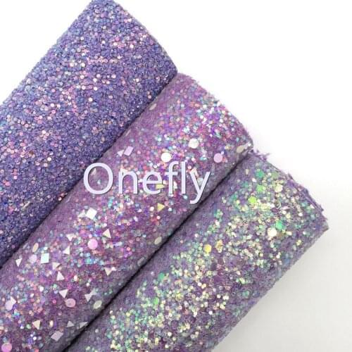 Onefly Purple Chunky Glitter Leather, Faux Leather Glitter Fabric Sheets For Bow DIY handbags shoes AF006