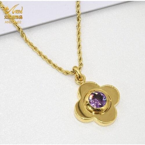 ANIID Crystal Necklace Woman Flower Pendants Green Stones Neck Chain Womens Stainless Steel Jewelry Designer Choker Fashion