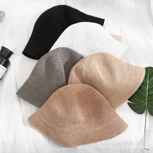 Female Knit Bucket Hats Cotton Linen Harajuku Bucket Hat Fishing Outdoor Panama Hip Hop Cap Men Summer For Fisherman Hat Women