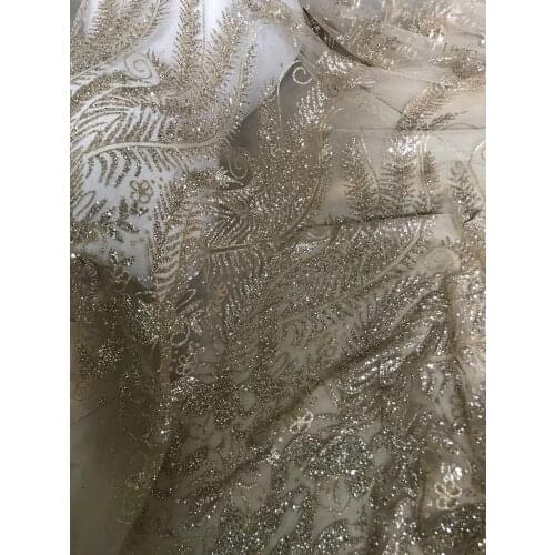 Glued glitter lace fabric for party dress Hot selling SYJ-18886 glued glitter tulle Lace Fabric